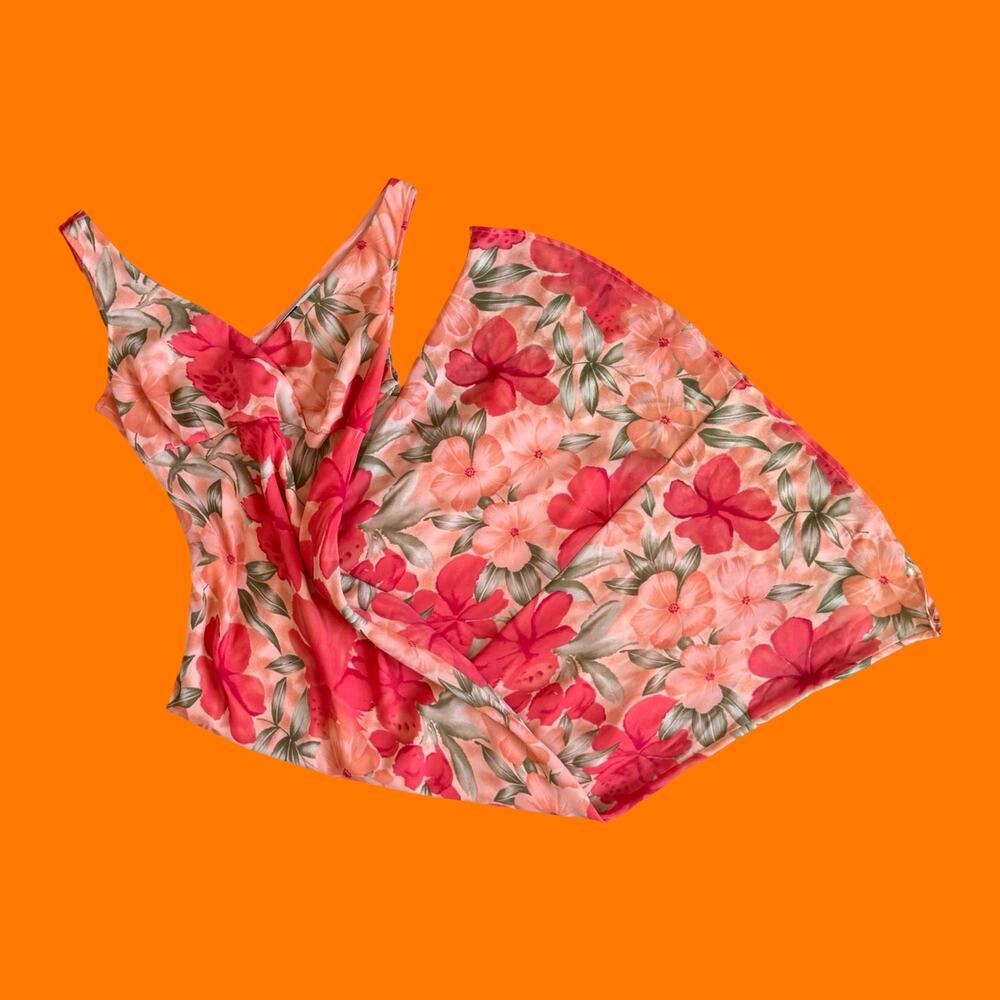 90's 00's vintage coral floral chiffon feminine fairy y2k maxi dress Size 9/10